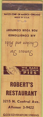 Matchbook Cover - Robert's Restaurant NO TOWN