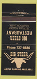 Matchbook Cover - Big Steer Restaurant Brandon MB 30 Strike