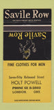 Matchbook Cover - Savile Row Men's Clothes Holt Powell London ON WEAR 30 Strike