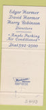 Matchbook Cover - Harmer Funeral Home Shinnston PA 30 Strike