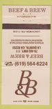 Matchbook Cover - Beef and Brew LA Quinta CA WEAR 30 Strike