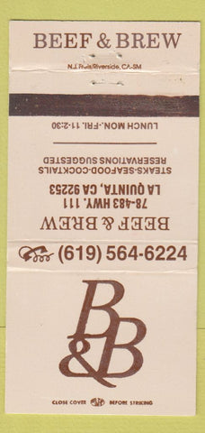 Matchbook Cover - Beef and Brew LA Quinta CA WEAR 30 Strike