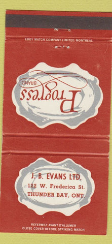 Matchbook Cover - Progress Men's Clothes JB Evans Thunder Bay ON WEAR 30 Strike