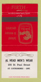 Matchbook Cover - Firth Bros Men's Clothes Al Head St Catharines ON 30 Strike
