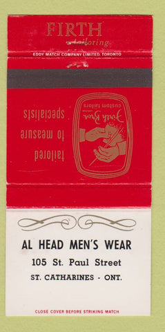 Matchbook Cover - Firth Bros Men's Clothes Al Head St Catharines ON 30 Strike