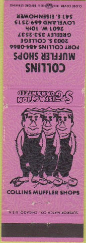 Matchbook Cover - Collins Muffler shops Fort Collins Greeley CO purple
