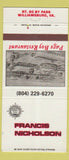 Matchbook Cover - Francis Nicholson Motel Williamsburg VA WEAR 30 Strike