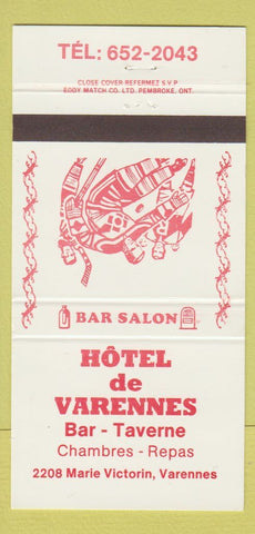 Matchbook Cover - Hotel De Varennes QC hockey 30 Strike