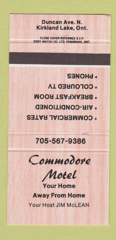 Matchbook Cover - Commodore Motel Kirkland Lake ON 30 Strike