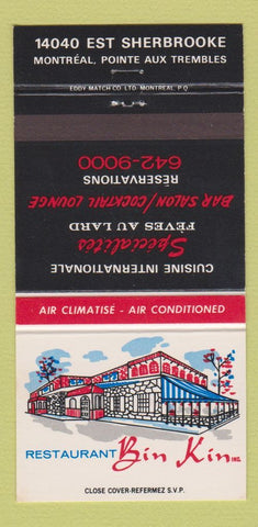 Matchbook Cover - Restaurant Bin Kin Montreal QC 30 Strike