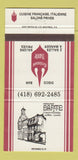 Matchbook Cover - Restaurant Dante Quebec QC 30 Strike