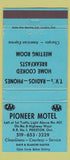Matchbook Cover - Pioneer Motel Preston ON WEAR 30 Strike
