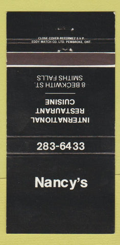 Matchbook Cover - Nancy's Restaurant Smiths Falls ON 30 Strike