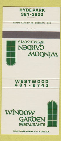 Matchbook Cover - Window Garden Restaurants Hyde Park Cincinnati OH 30 Strike