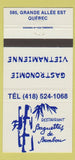 Matchbook Cover - Restaurant Baquettes de Bambou Quebec QC 30 Strike