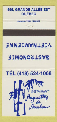Matchbook Cover - Restaurant Baquettes de Bambou Quebec QC 30 Strike