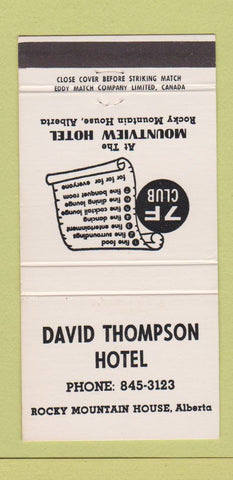 Matchbook Cover - David Thompson Hotel Rocky Mountain House AB 30 Strike