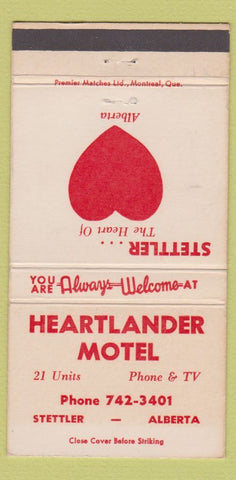 Matchbook Cover - Heartlander Motel Stettler AB 30 Strike