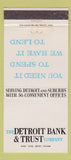 Matchbook Cover - Detroit Bank and Trust MI WEAR 30 Strike