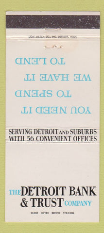 Matchbook Cover - Detroit Bank and Trust MI WEAR 30 Strike