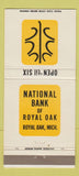 Matchbook Cover - National Bank of Royal Oak MI 30 Strike
