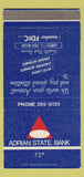 Matchbook Cover - Adrian State Bank MI #2 30 Strike