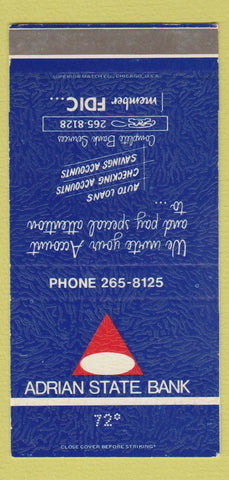 Matchbook Cover - Adrian State Bank MI #2 30 Strike
