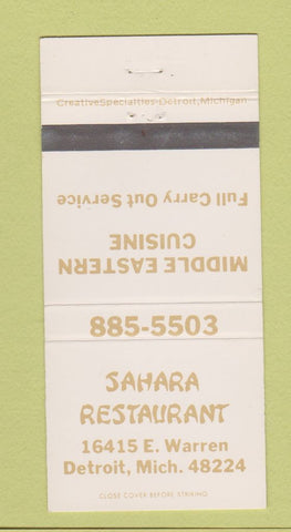 Matchbook Cover - Sahara Restaurant Detroit MI 30 Strike