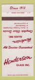 Matchbook Cover - Henderson Glass Inc Detroit MI 30 Strike