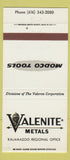 Matchbook Cover - Valenite Metals Kalamazoo MI Modco Tools 30 Strike