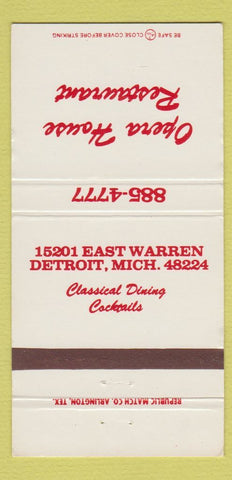 Matchbook Cover - Opera House Restaurant Detroit MI WEAR 30 Strike