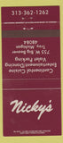 Matchbook Cover - Nicky's Restaurant Troy MI 30 Strike