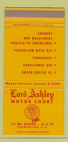 Matchbook Cover - Lord Ashley Motor Court Charleston SC WEAR 30 Strike