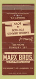Matchbook Cover - Marx Bros Men's Clothes Sunbury PA 30 Strike