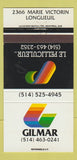 Matchbook Cover - Gilmar Le Pelliculeur Longueuil QC 30 Strike