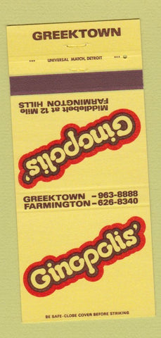 Matchbook Cover - Ginopolis' Farmington Hills Detroit MI 30 Strike