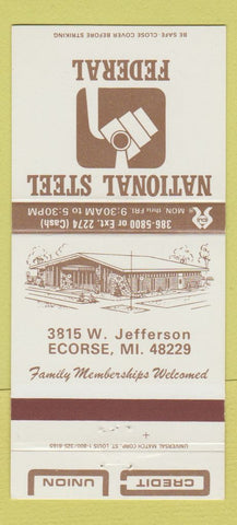 Matchbook Cover - National Steel Federal Ecorse MI Credit Union 30 Strike