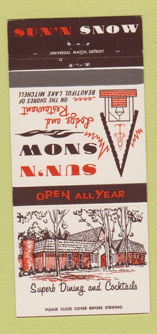 Matchbook Cover - Sun n Snow Lodge Restaurant  Cadillac West MI 30 Strike