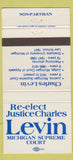 Matchbook Cover - Justic Charles Levin Michigan MI Supreme Court 30 Strike