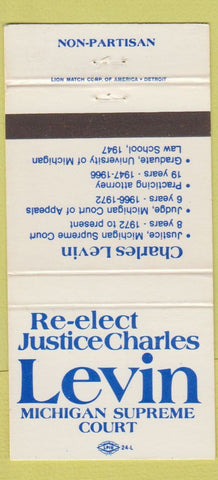Matchbook Cover - Justic Charles Levin Michigan MI Supreme Court 30 Strike