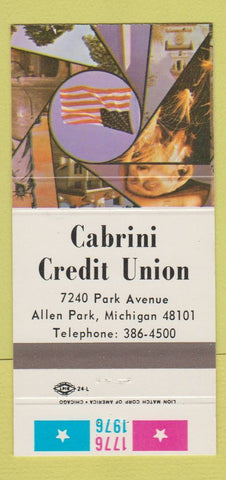Matchbook Cover - Cabrini Credit Union Allen Park MI 1976 30 Strike