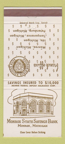 Matchbook Cover - Monroe State Savings Bank Monroe MI 30 Strike