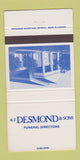 Matchbook Cover - AJ Desmond Funeral Home Troy MI 30 Strike