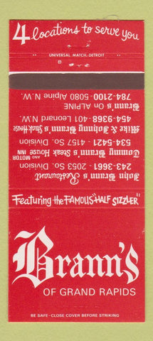 Matchbook Cover - Brann's of Grand Rapids MI Restaurant 30 Strike