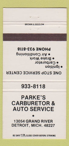 Matchbook Cover - Parke's Carburetor Auto Service Detroit MI 30 Strike