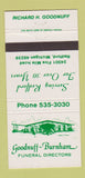 Matchbook Cover - Goodnuff Burnham Funeral Home Redford MI 30 Strike