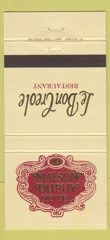 Matchbook Cover - Le Bon Creole Masion Dupuy Hotel New Orleans LA 30 Strike