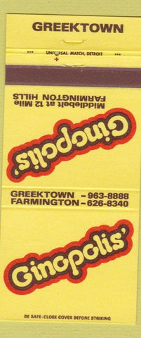 Matchbook Cover - Ginopolis' Farmington Hills Detroit MI 30 Strike
