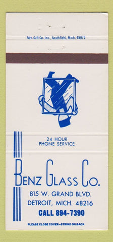 Matchbook Cover - Benz Glass Company Detroit MI 30 Strike