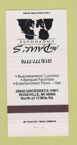 Matchbook Cover - Mr Paul's Chophouse Roseville MI 30 Strike